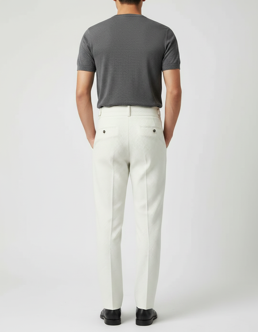 Pantalon À Pince Blanc Cassé Plissé Gaufré Homme Élégant - Coton - vue 2