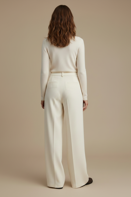 Pantalon À Pince Crème Ample Plissé Élégant - Beige Laine - vue 2