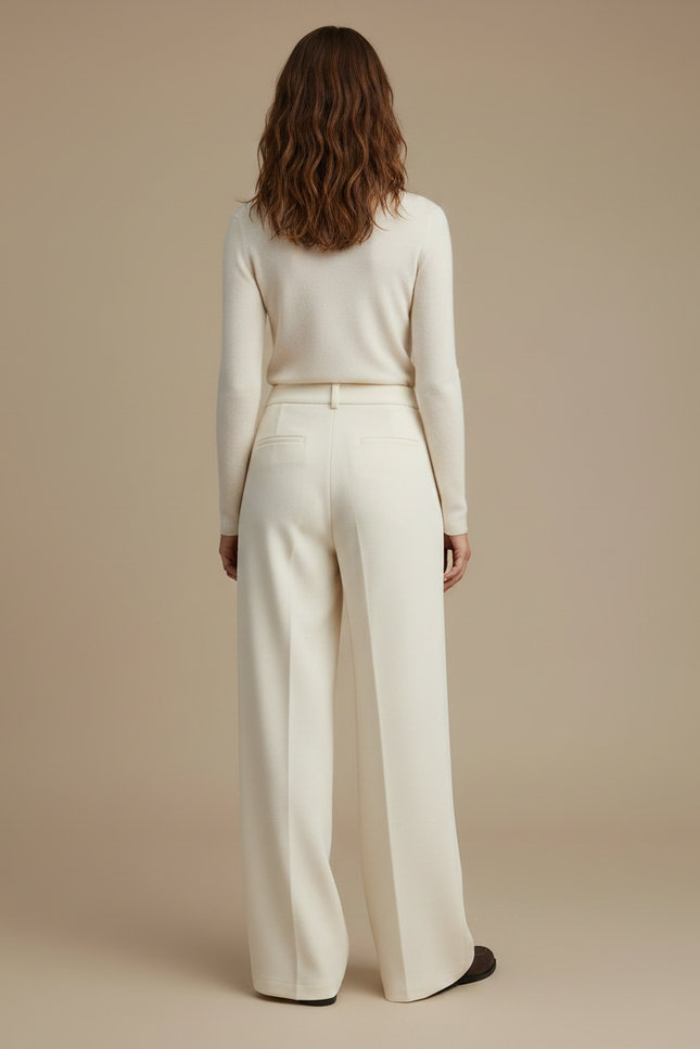 Pantalon À Pince Crème Ample Plissé Élégant - Beige Laine - vue 2