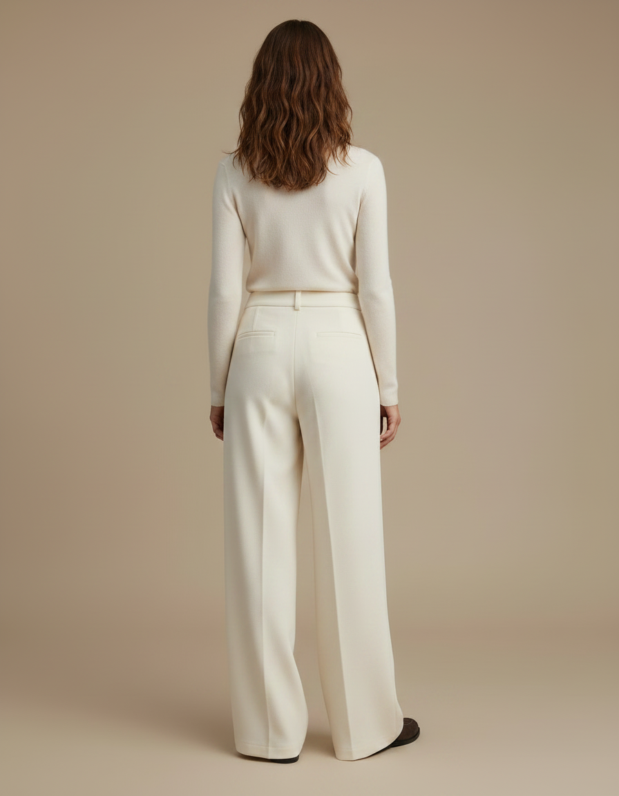 Pantalon À Pince Crème Ample Plissé Élégant - Beige Laine - vue 2