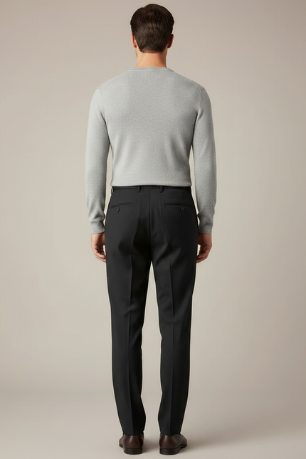 Pantalon À Pince Noir Plissé Droit Homme Élégant - Gabardine - vue 2
