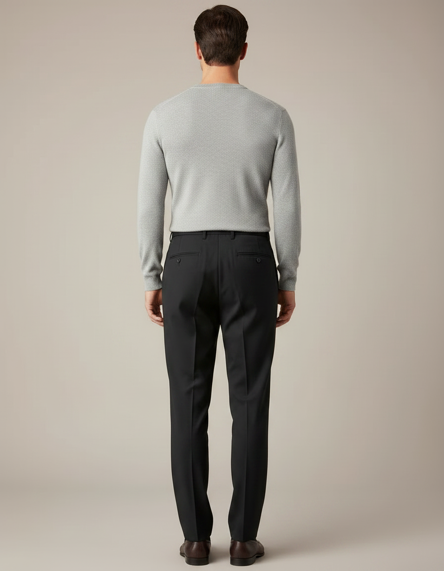 Pantalon À Pince Noir Plissé Droit Homme Élégant - Gabardine - vue 2