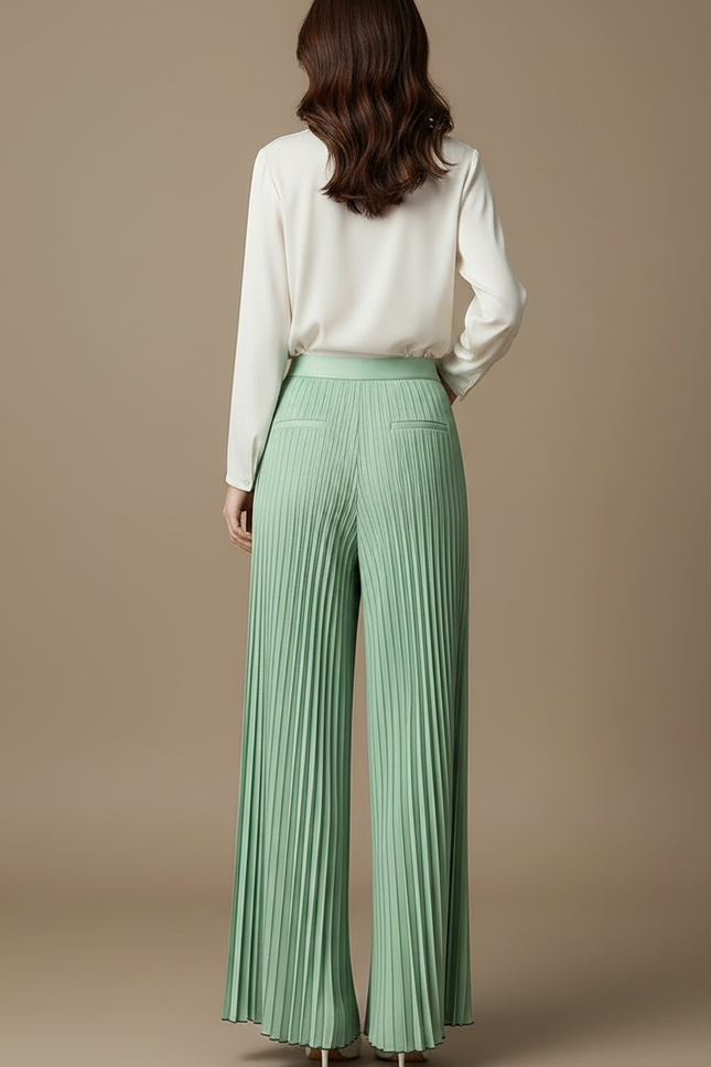 Pantalon À Pince Plissé Vert Menthe Fluide Ample - Polyester - vue 2
