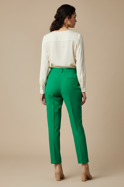 Pantalon À Pince Vert Émeraude Élégant Taille Haute Femme - Gabardine - vue 2