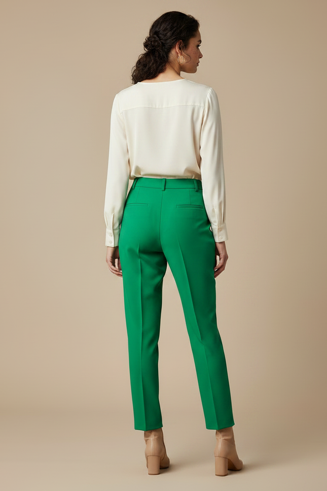 Pantalon À Pince Vert Émeraude Élégant Taille Haute Femme - Gabardine - vue 2
