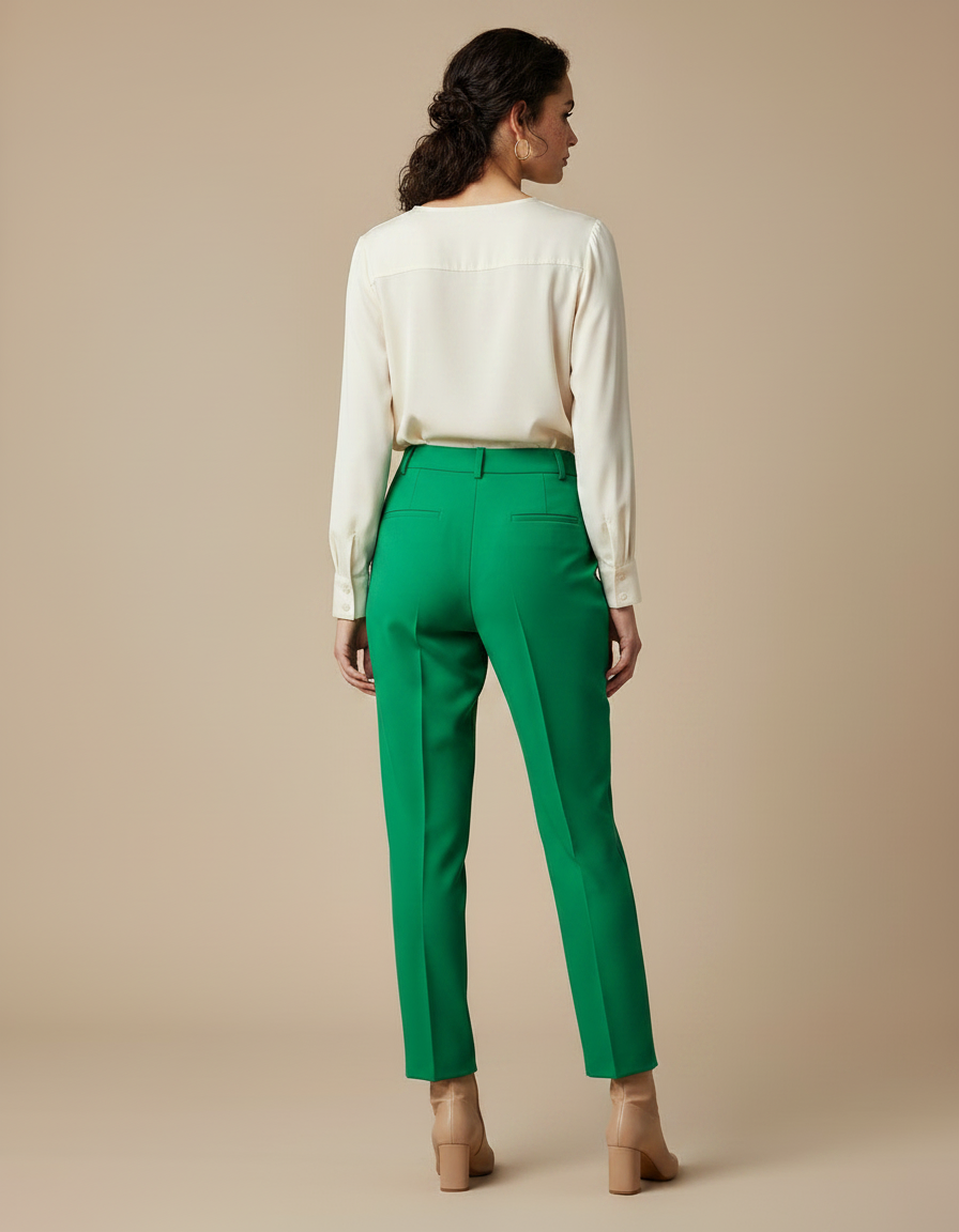 Pantalon À Pince Vert Émeraude Élégant Taille Haute Femme - Gabardine - vue 2
