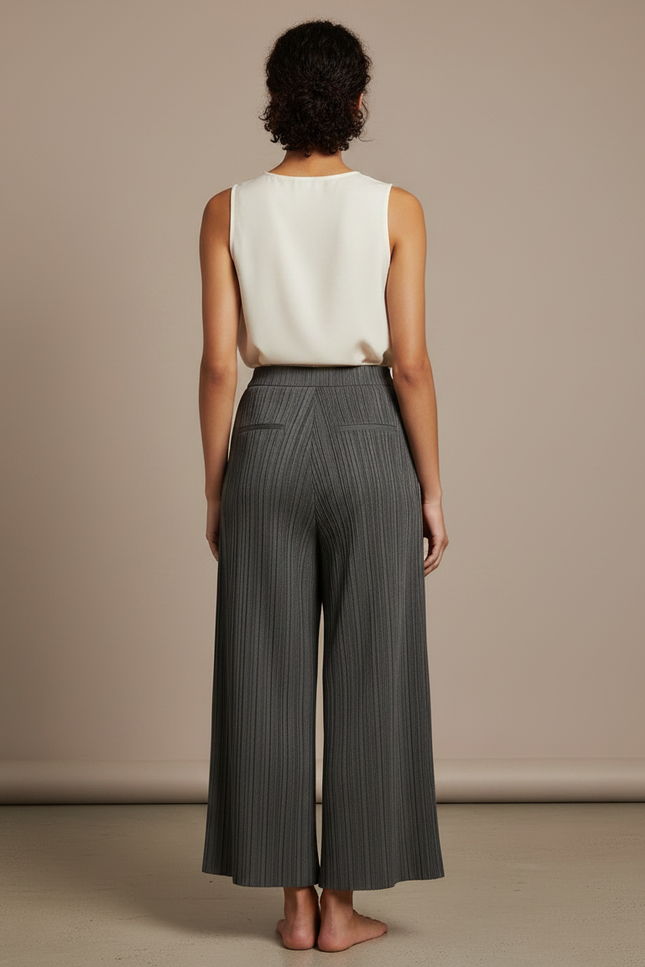 Pantalon À Pince Plissé Gris Irrégulier Ample Élégant - Polyester - vue 2
