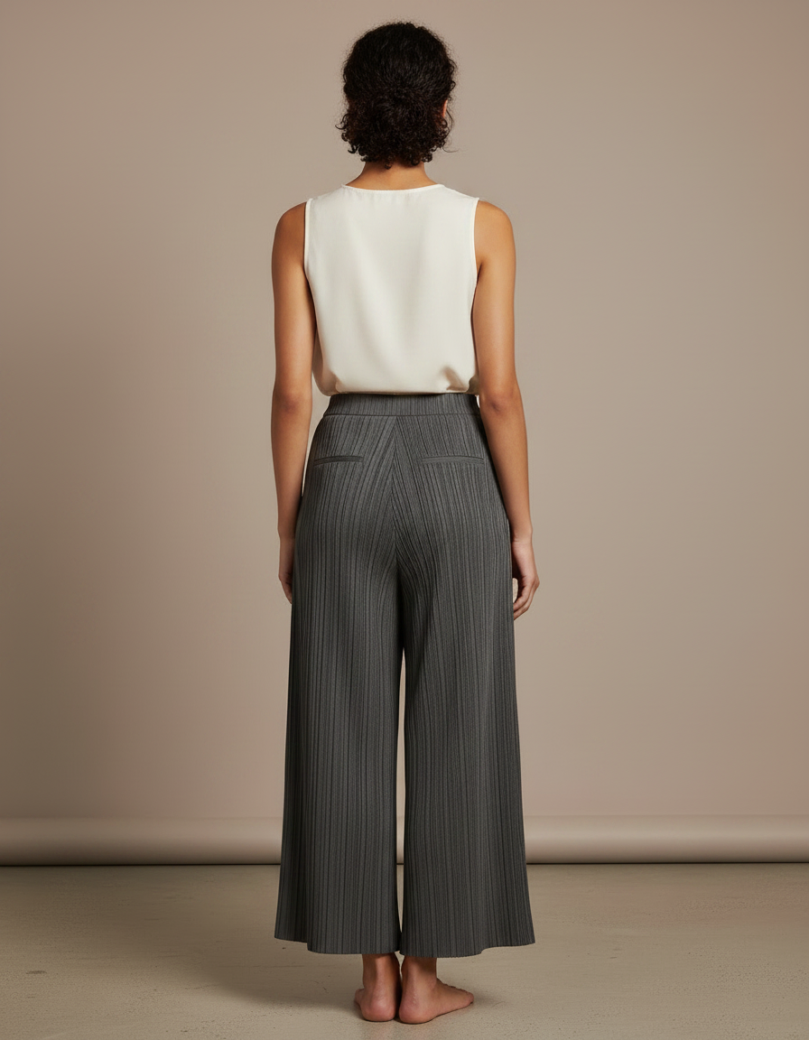 Pantalon À Pince Plissé Gris Irrégulier Ample Élégant - Polyester - vue 2