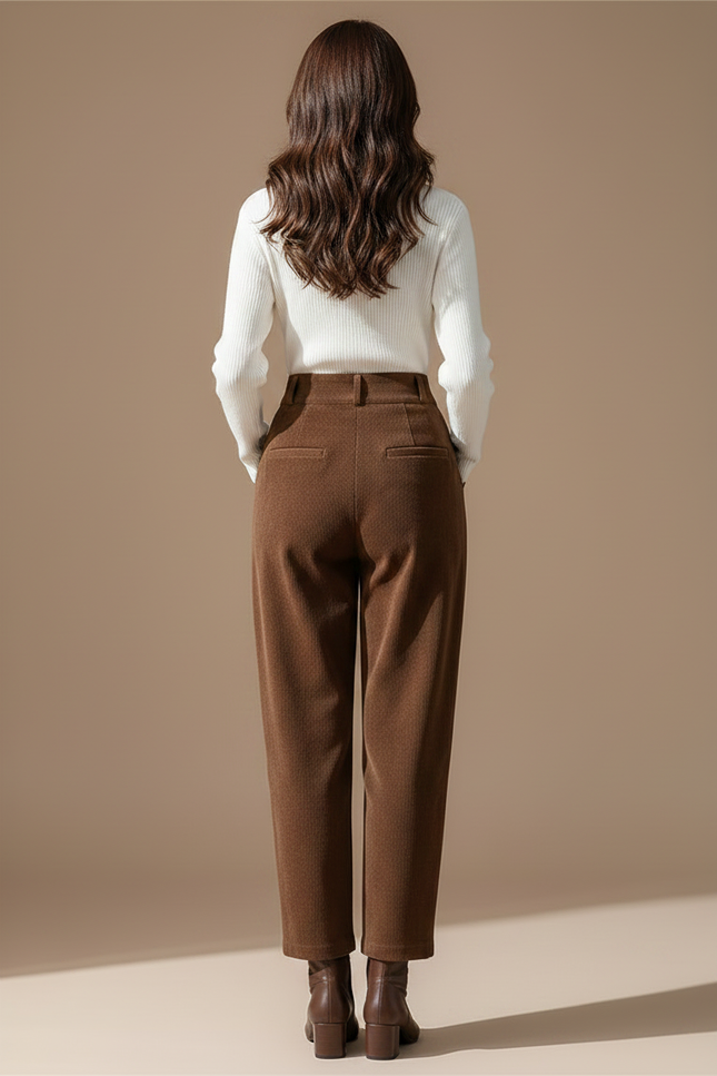 Pantalon À Pince Marron Velours Côtelé Ample Élégant Femme - Cordé - vue 2