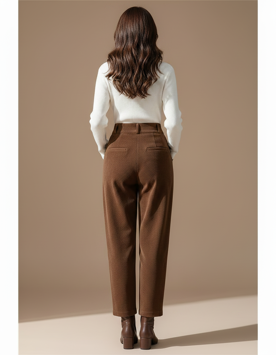 Pantalon À Pince Marron Velours Côtelé Ample Élégant Femme - Cordé - vue 2