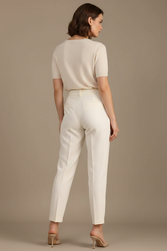 Pantalon À Pince Crème Plissé Droit Femme Élégant - Beige Gabardine - vue 2