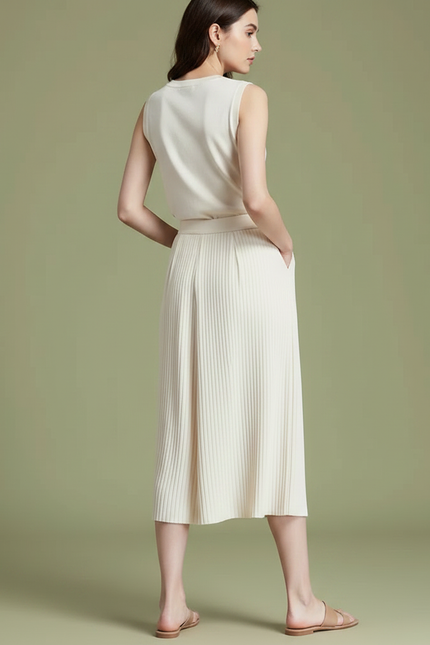 Pantalon À Pince Plissé Beige Fluide Élégant Femme - Polyester - vue 2