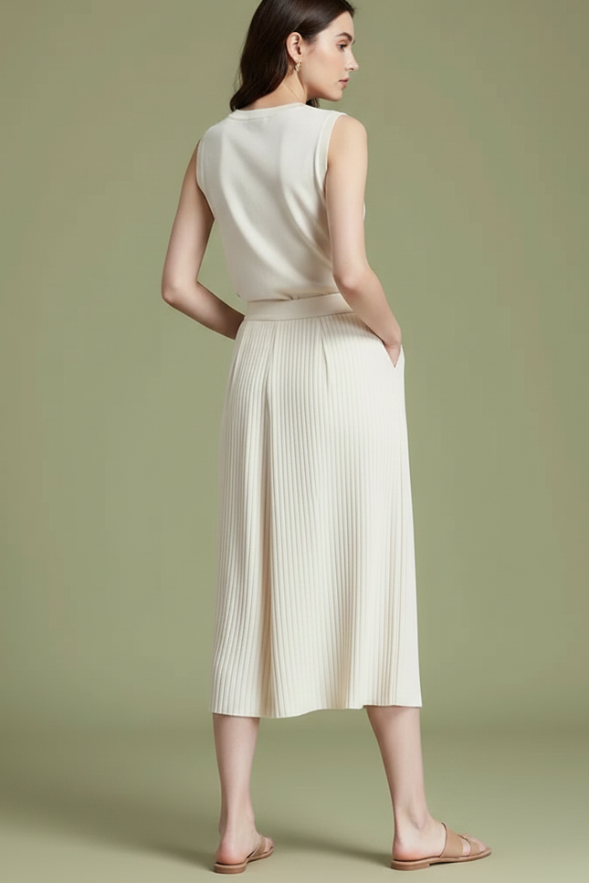 Pantalon À Pince Plissé Beige Fluide Élégant Femme - Polyester - vue 2