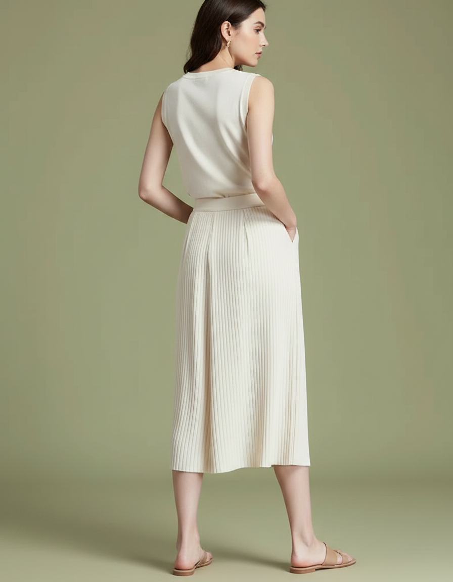 Pantalon À Pince Plissé Beige Fluide Élégant Femme - Polyester - vue 2
