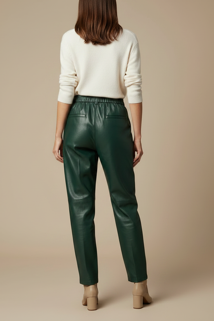Pantalon À Pince Vert Émeraude Similicuir Taille Élastique - Simili cuir - vue 2
