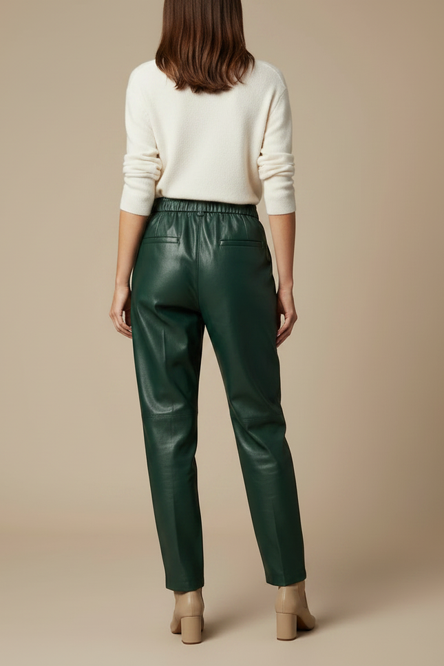 Pantalon À Pince Vert Émeraude Similicuir Taille Élastique - Simili cuir - vue 2
