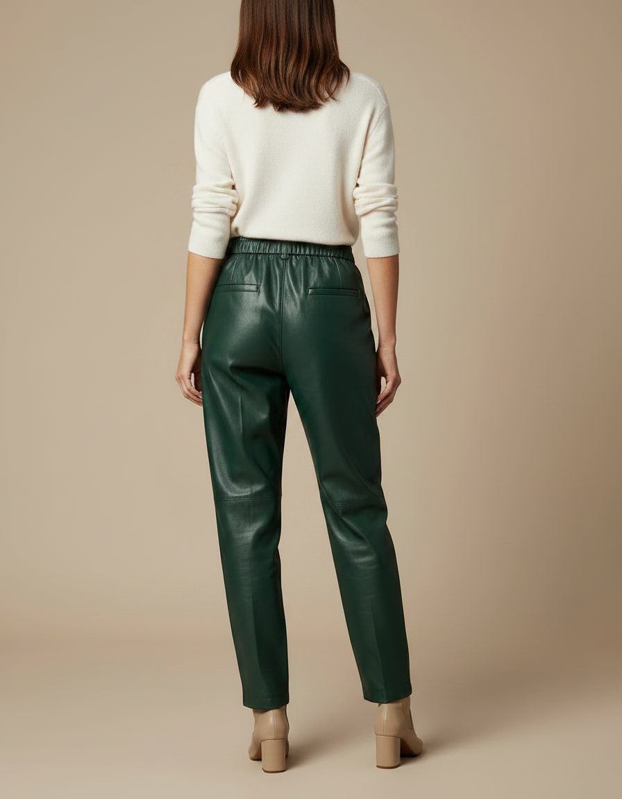 Pantalon À Pince Vert Émeraude Similicuir Taille Élastique - Simili cuir - vue 2