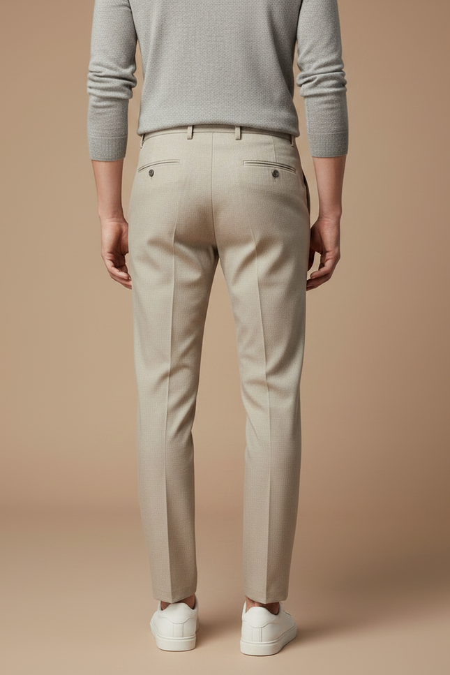 Pantalon À Pince Beige Slim Plissé Homme Élégant - Gabardine - vue 2