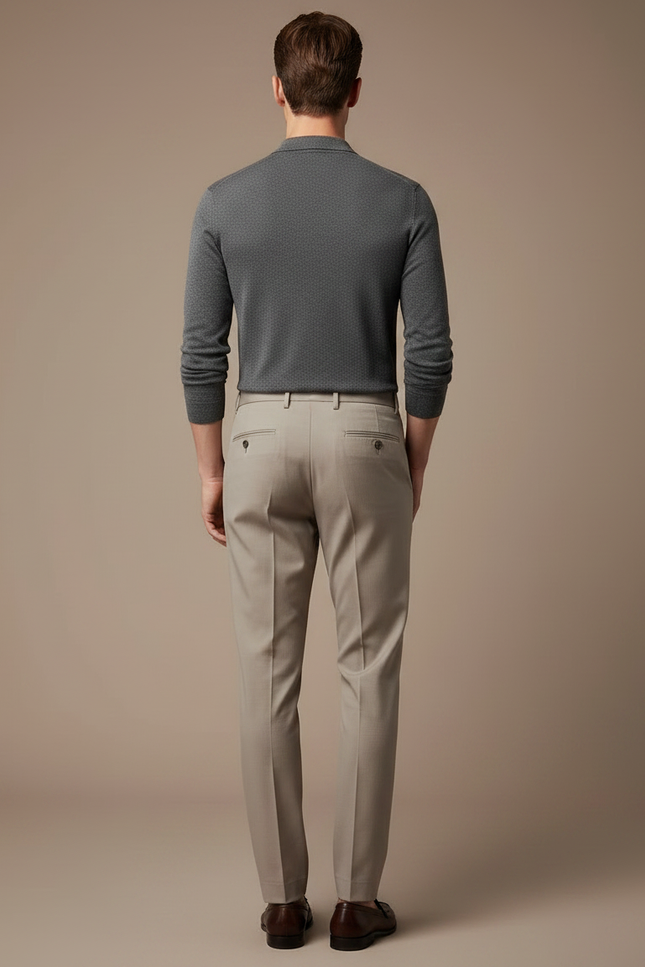 Pantalon À Pince Beige Plissé Slim Élégant Homme - Gabardine - vue 2