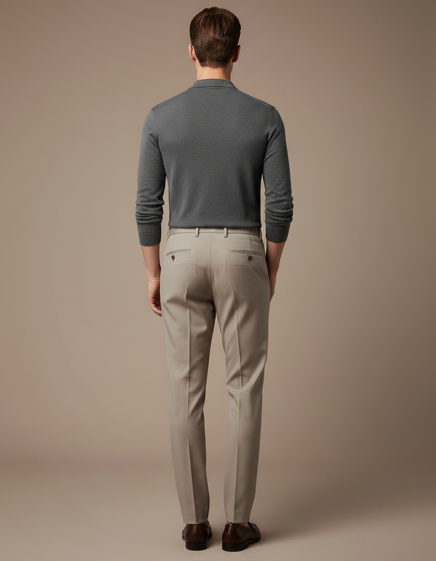 Pantalon À Pince Beige Plissé Slim Élégant Homme - Gabardine - vue 2