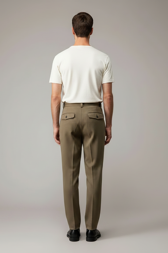 Pantalon À Pince Marron Laine Droit Décontracté Homme - Kaki - vue 2