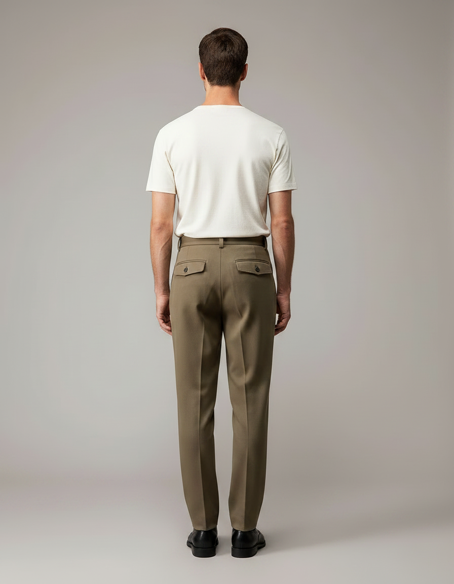 Pantalon À Pince Marron Laine Droit Décontracté Homme - Kaki - vue 2