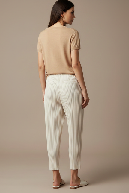 Pantalon À Pince Plissé Beige Ample Fluide Confortable - Polyester - vue 2