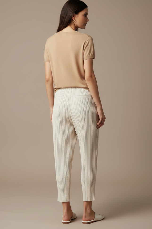 Pantalon À Pince Plissé Beige Ample Fluide Confortable - Polyester - vue 2