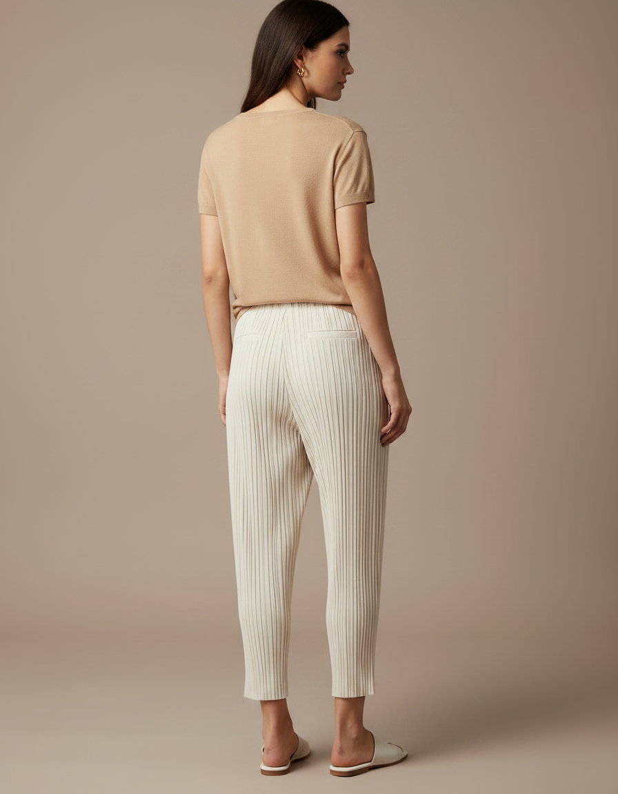 Pantalon À Pince Plissé Beige Ample Fluide Confortable - Polyester - vue 2