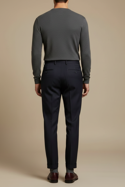 Pantalon À Pince Bleu Marine Plissé Élégant Fluide Homme - Gabardine - vue 2