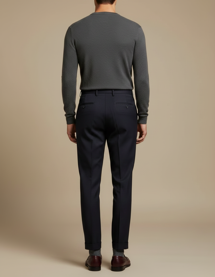 Pantalon À Pince Bleu Marine Plissé Élégant Fluide Homme - Gabardine - vue 2