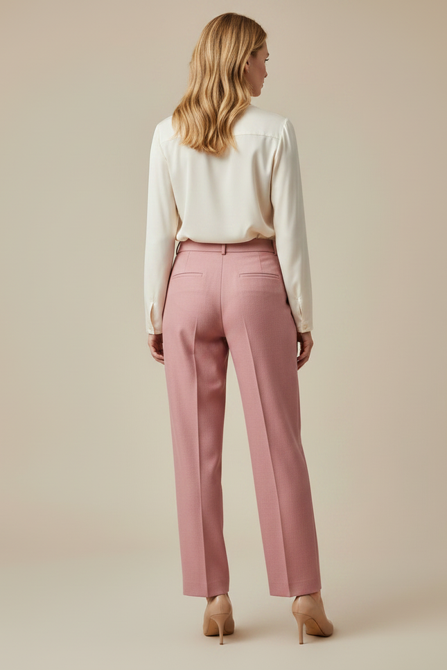 Pantalon À Pince Rose Plissé Droit Élégant Femme - Gabardine - vue 2