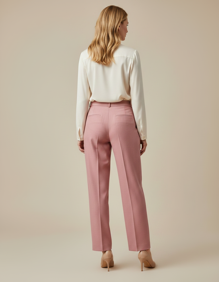 Pantalon À Pince Rose Plissé Droit Élégant Femme - Gabardine - vue 2