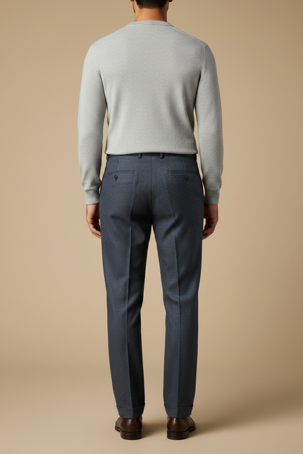 Pantalon À Pince Bleu Marine Plissé Motif Discret Homme - Laine - vue 2