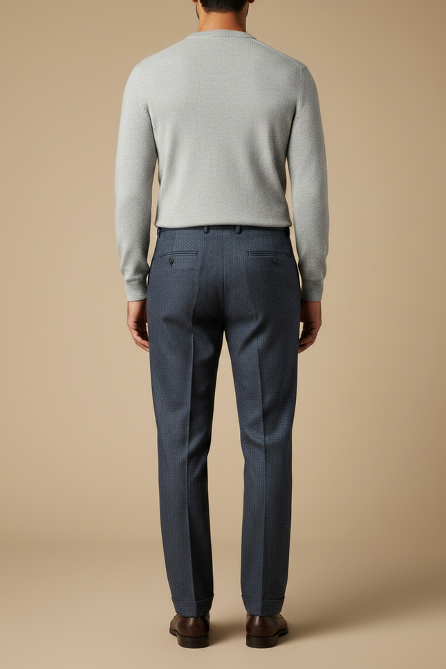 Pantalon À Pince Bleu Marine Plissé Motif Discret Homme - Laine - vue 2