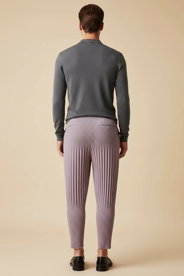 Pantalon À Pince Plissé Violet Ample Décontracté Homme - Polyester - vue 2