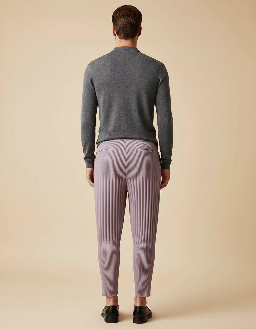 Pantalon À Pince Plissé Violet Ample Décontracté Homme - Polyester - vue 2
