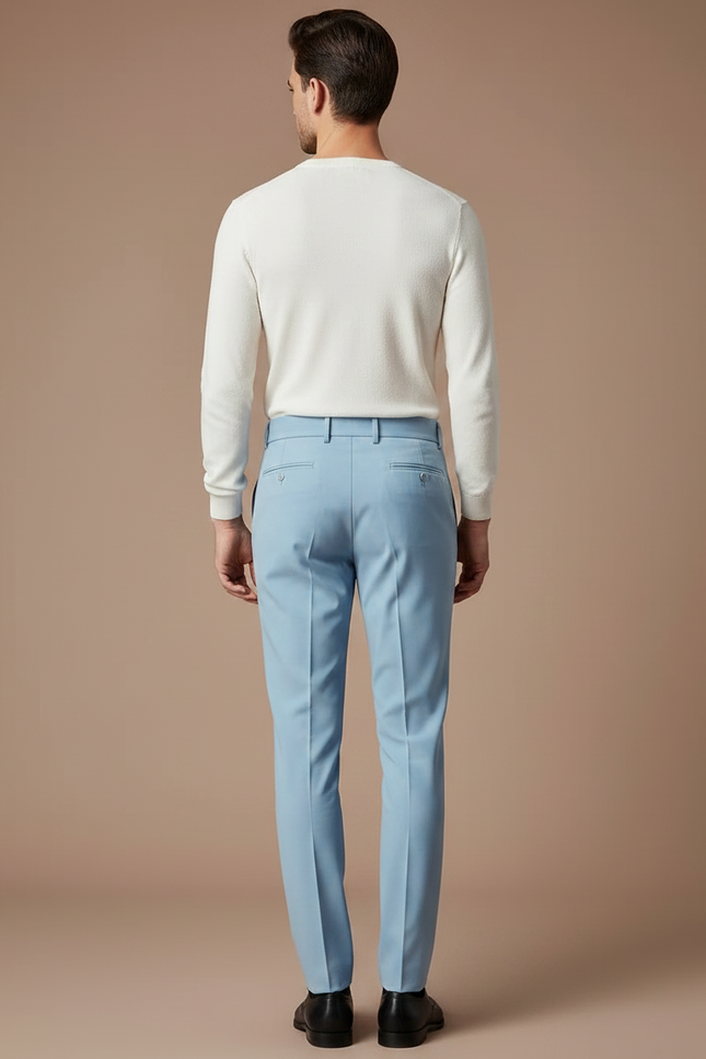 Pantalon À Pince Bleu Ciel Plissé Droit Élégant Homme - Polyester - vue 2