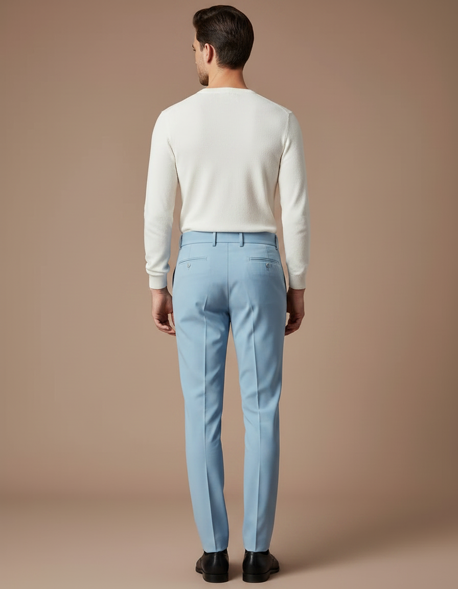 Pantalon À Pince Bleu Ciel Plissé Droit Élégant Homme - Polyester - vue 2