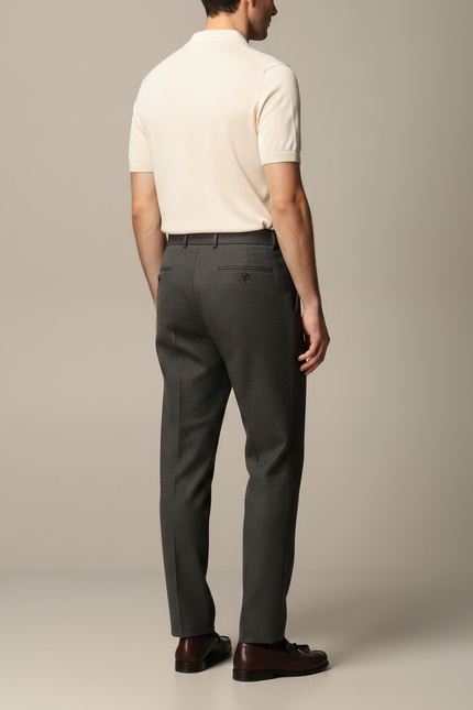 Pantalon À Pince Gris Anthracite Laine Droit Plissé Homme - vue 2