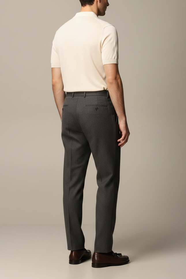 Pantalon À Pince Gris Anthracite Laine Droit Plissé Homme - vue 2