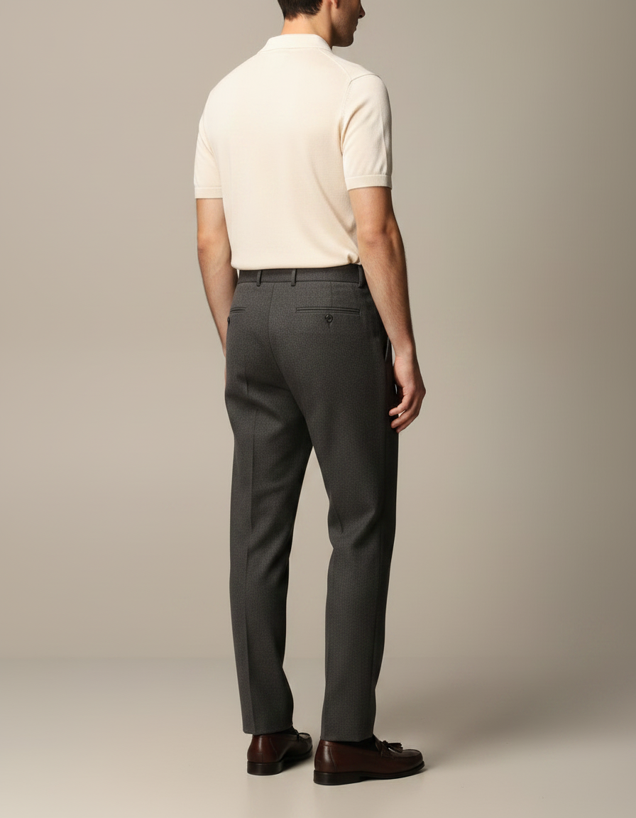 Pantalon À Pince Gris Anthracite Laine Droit Plissé Homme - vue 2