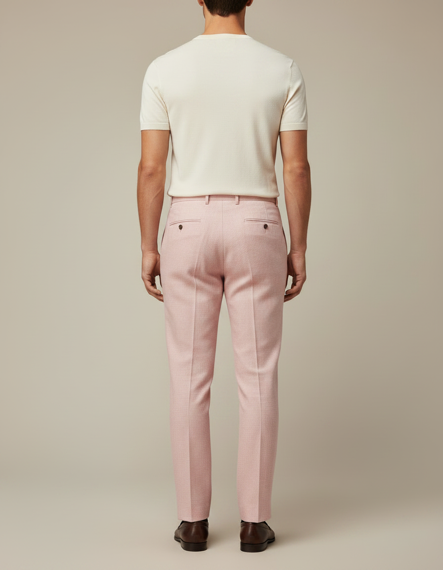 Pantalon À Pince Rose Plissé Élégant Décontracté Homme - Lin - vue 2