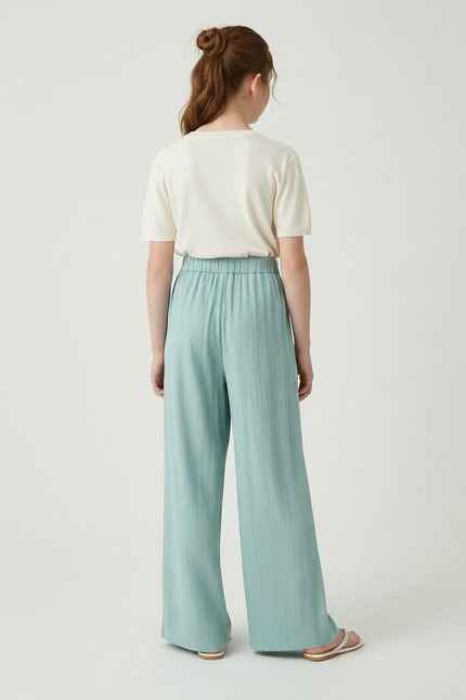 Pantalon À Pince Fluide Vert Menthe Ample Décontracté - Viscose - vue 2