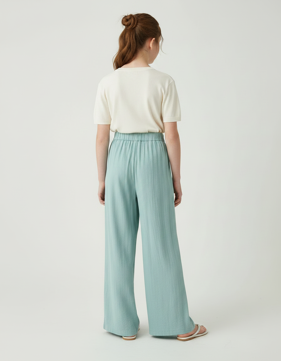 Pantalon À Pince Fluide Vert Menthe Ample Décontracté - Viscose - vue 2