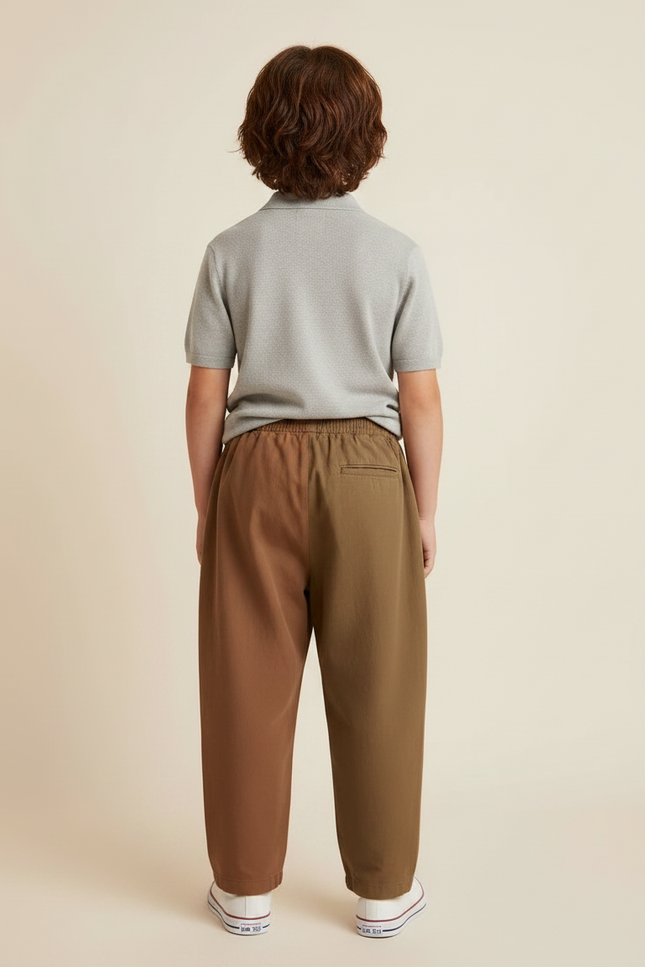 Pantalon À Pince Bicolore Ample Plissé Coton Décontracté Enfant - Kaki - vue 2