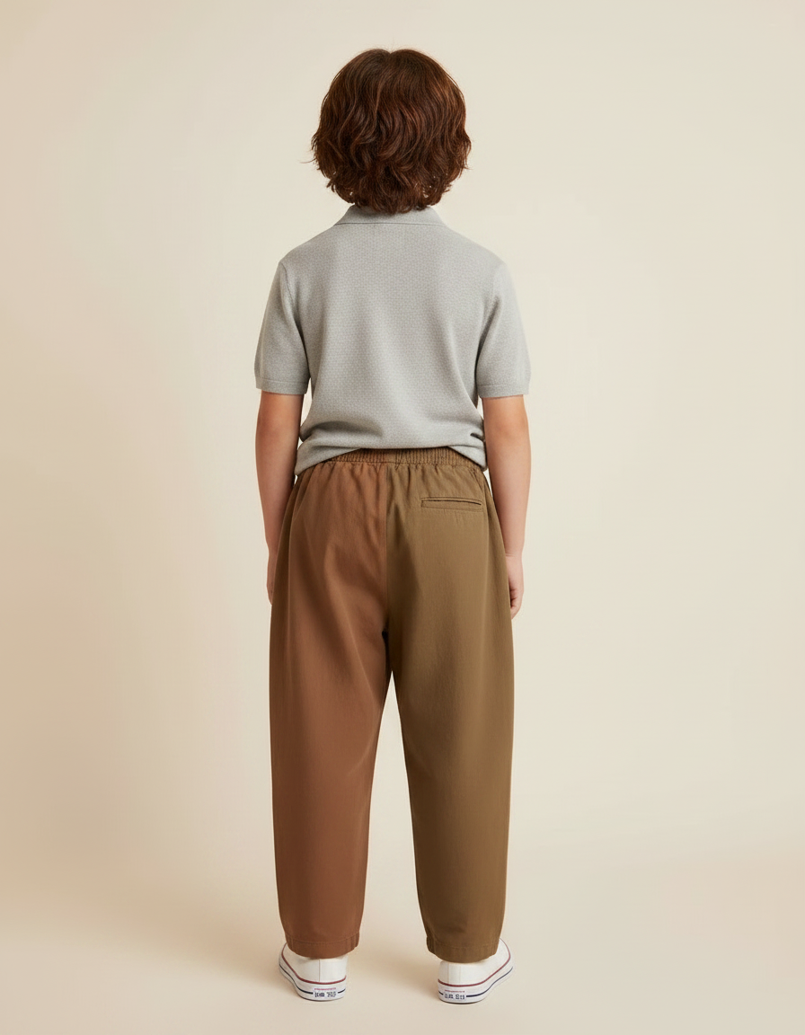 Pantalon À Pince Bicolore Ample Plissé Coton Décontracté Enfant - Kaki - vue 2