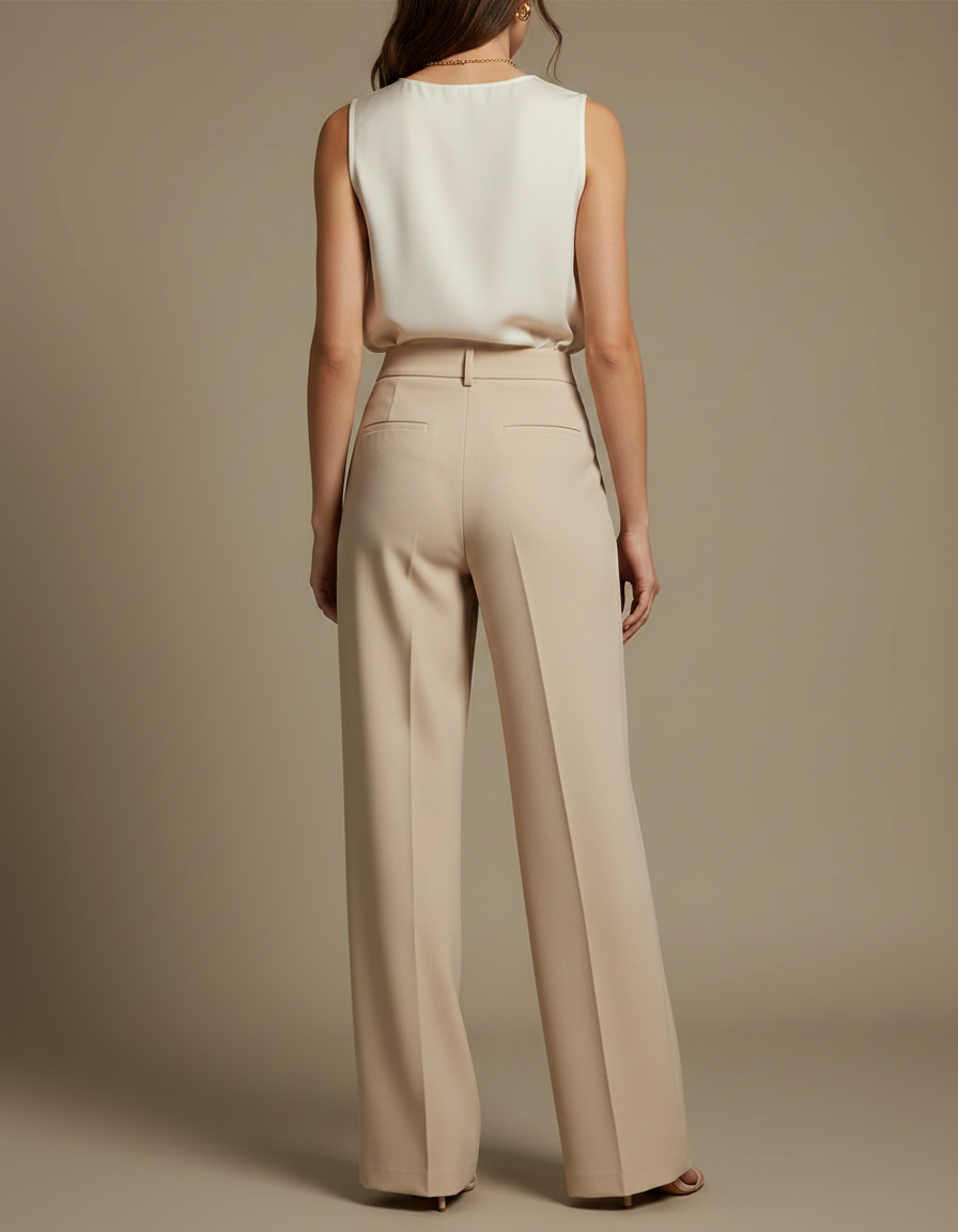 Pantalon À Pince Beige Ample Droit Élégant Femme - Polyester - vue 2