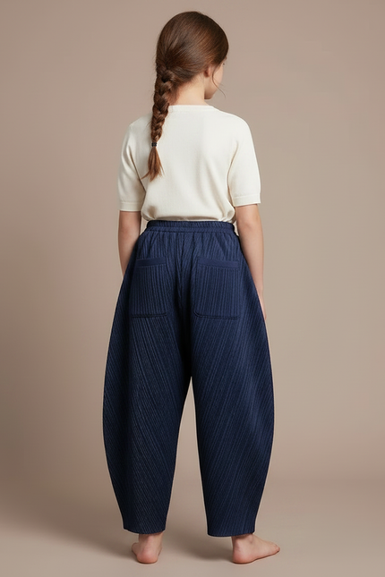 Pantalon À Pince Bleu Marine Plissé Ample Enfant - Polyester - vue 2