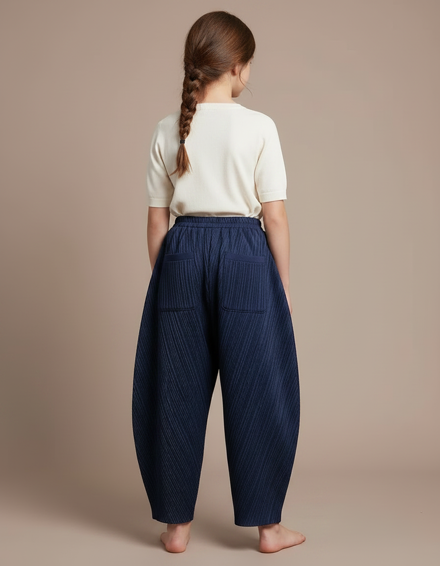 Pantalon À Pince Bleu Marine Plissé Ample Enfant - Polyester - vue 2